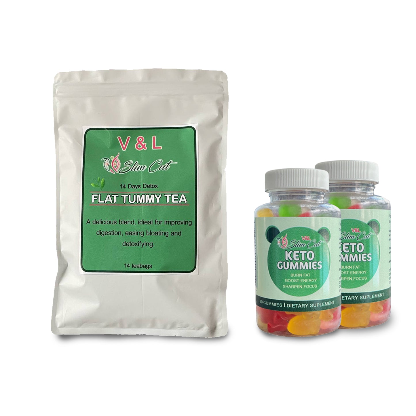 V& L Flat Tummy Tea & Double Gummies Bundle - MAJESTIC EVOLUTIONS
