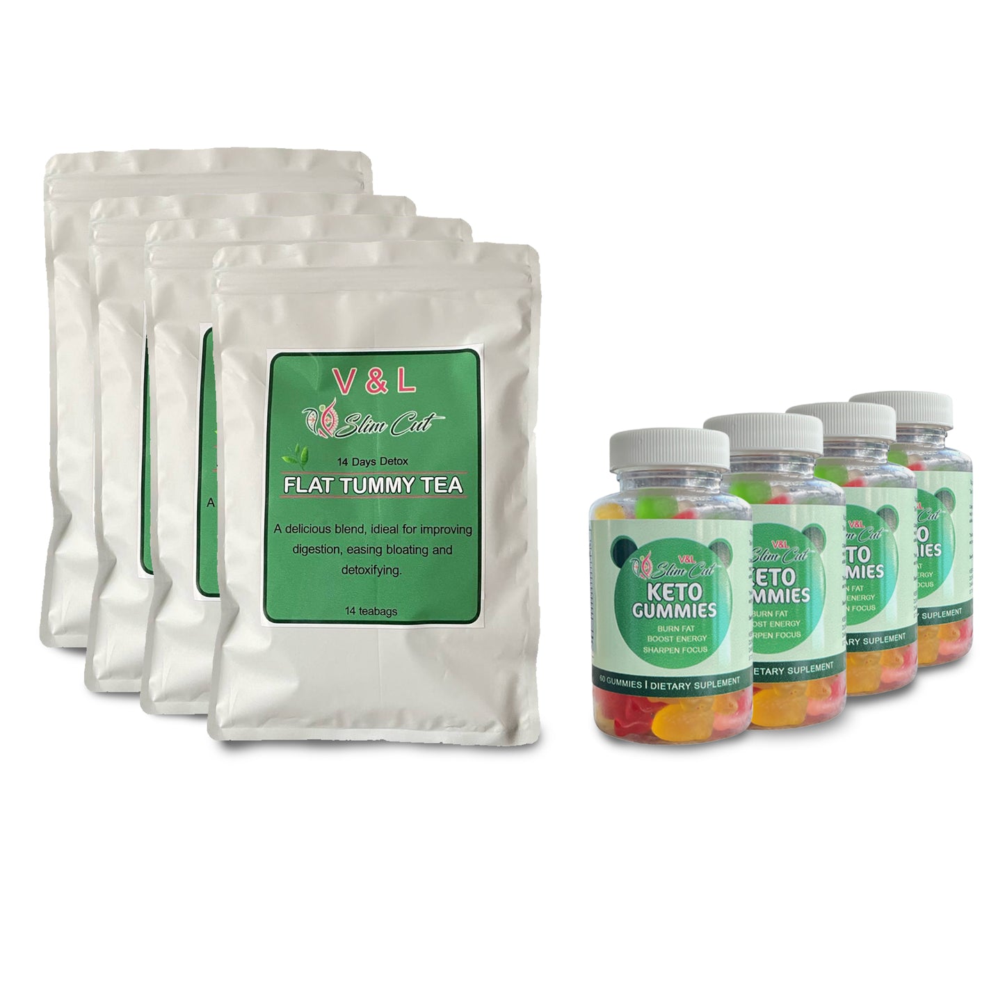 V & L Flat Tummy Tea &  Keto Gummies Quadruple Bundle - MAJESTIC EVOLUTIONS